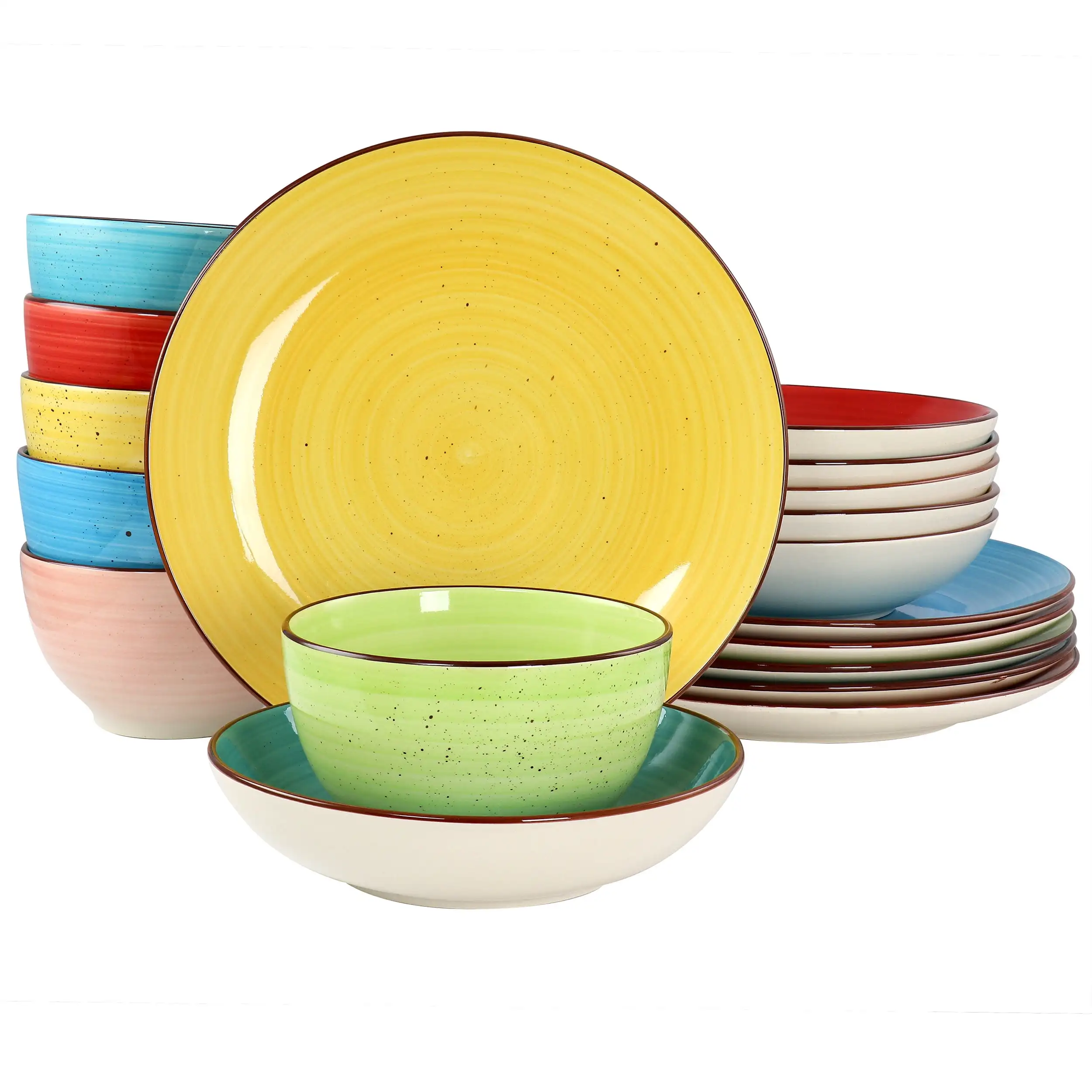 

Sebastian 18 Piece Double Bowl Stoneware Dinnerware Set in Assorted Colors