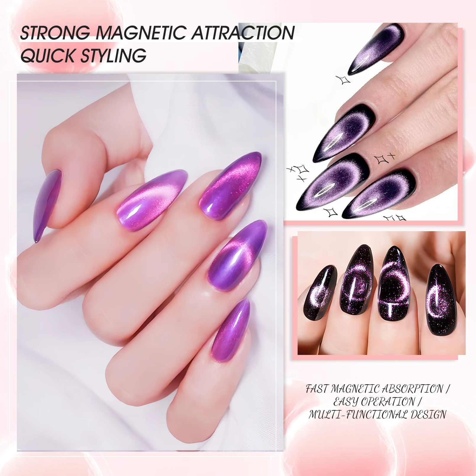 3-In-1 Black Hole Nail Magnet Tool 3D Aperture Shape Cat Eye Nail Art Magnetic Pen for DIY Special Velvet Effect Gel Nail Magnet
