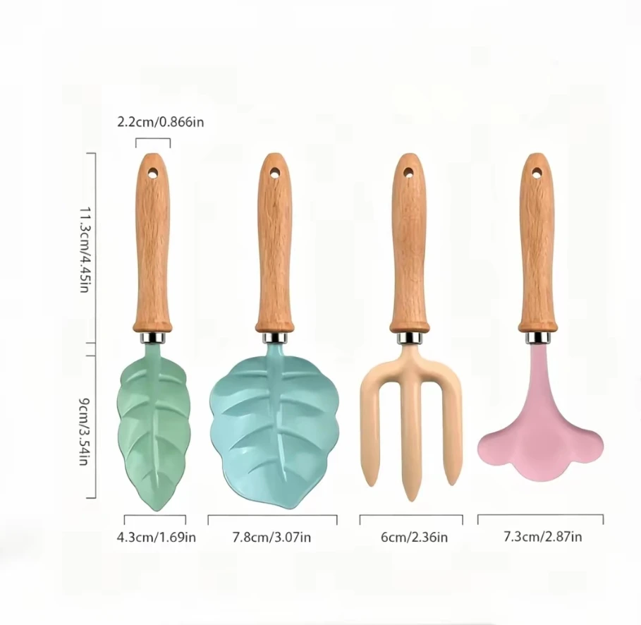 Personalized Kids Garden Tools Set for Little Gardeners, Custom Engraved Name Wooden Handle Gardening Shovel Rake Fork Spade,