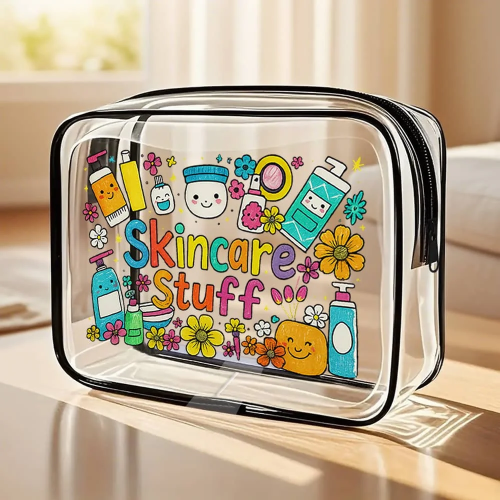 

Clear Skincare Stuff cosmetic bag.