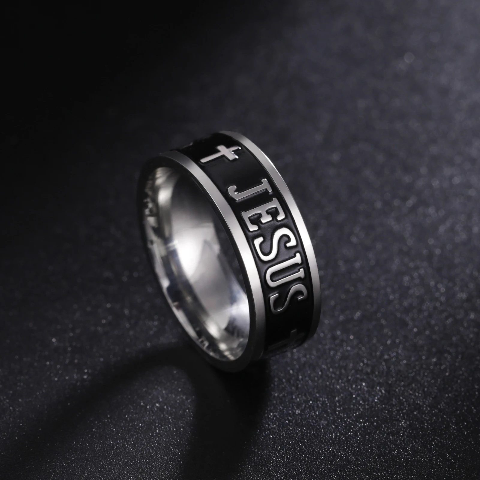 HIPEE New Trendy Stainless Steel Ring Vintage Jesus Church Rings for Women Men Couple Ring Fashion Jewelry Party Gift