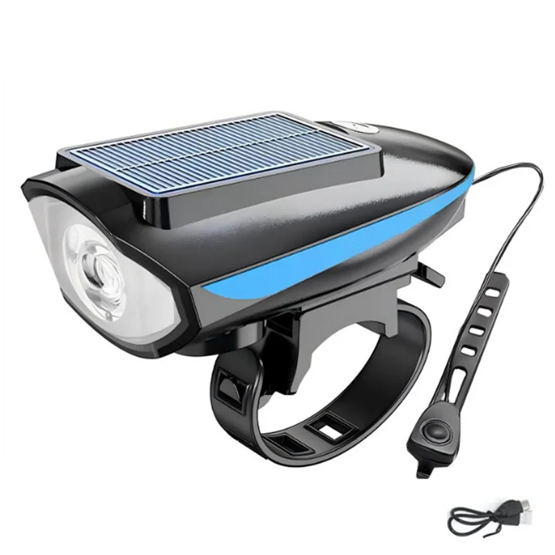 Solar Powered Bike Light Waterproof Bicycle Headlight With 120Db Horn High Brightness LED 80M Visibility