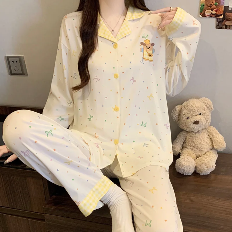 

Pjs Set Women Pajama Set Women's Warm Winter Pajamas Fashionable Home Clothes Pajamas Cute and Soft Pajama Set Wave Point Kitten