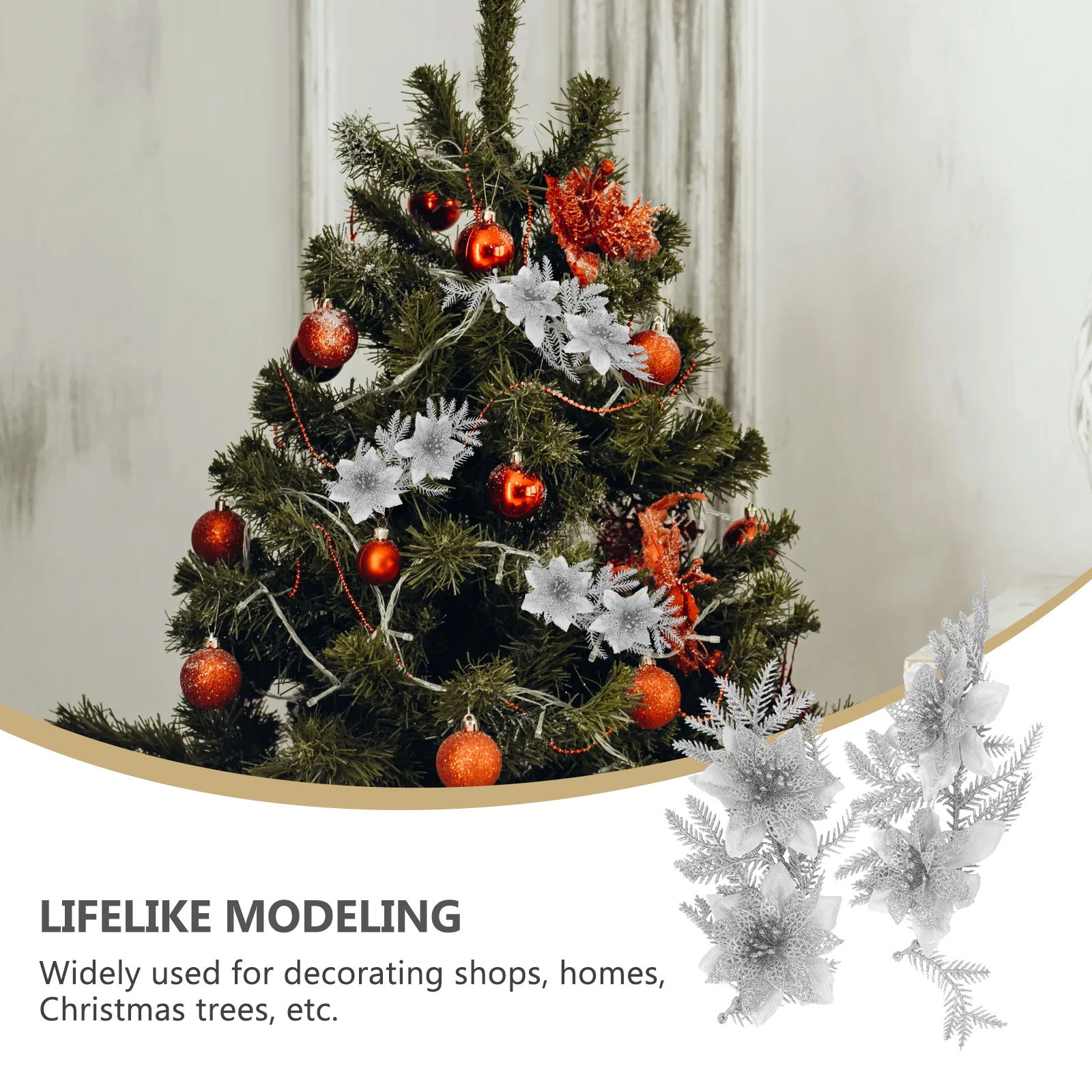 

2pcs Christmas Tree Decorations Silver Cloth Plastic Flowers Shining Home Adornment DIY Xmas Supplies Pendant ornaments
