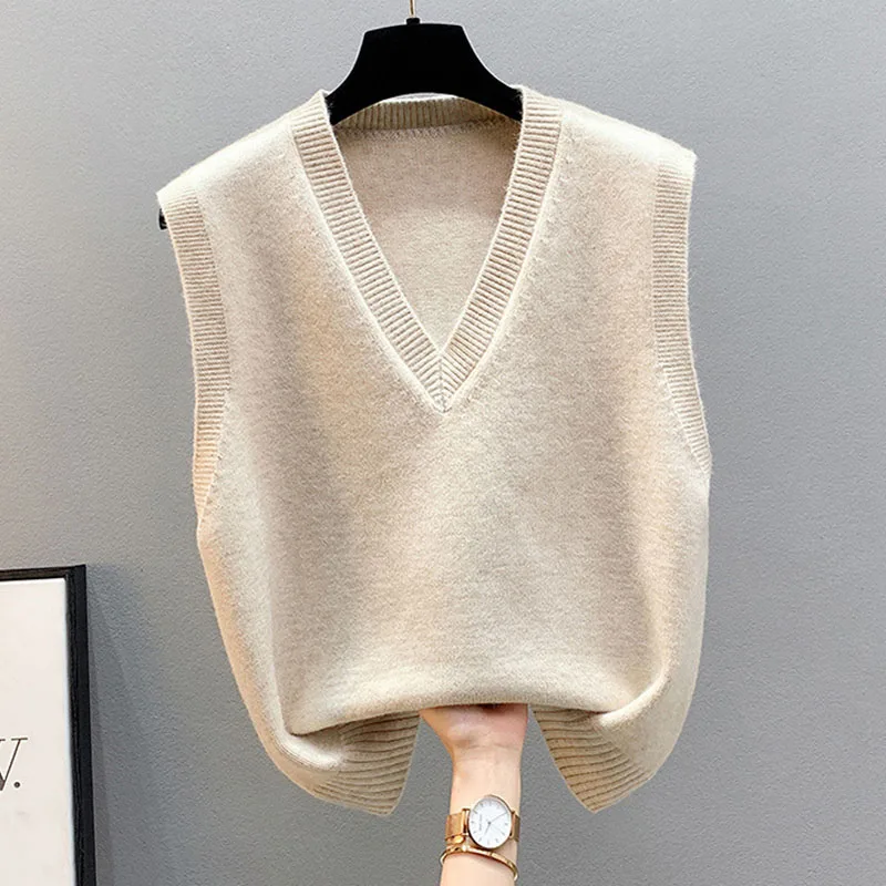 

Outerwears Fashion Black Knitted Women Sweater Vest Casual Sleeveless V-Neck Knit Sweater Vest Women Tops Sueters De Mujer Q2312
