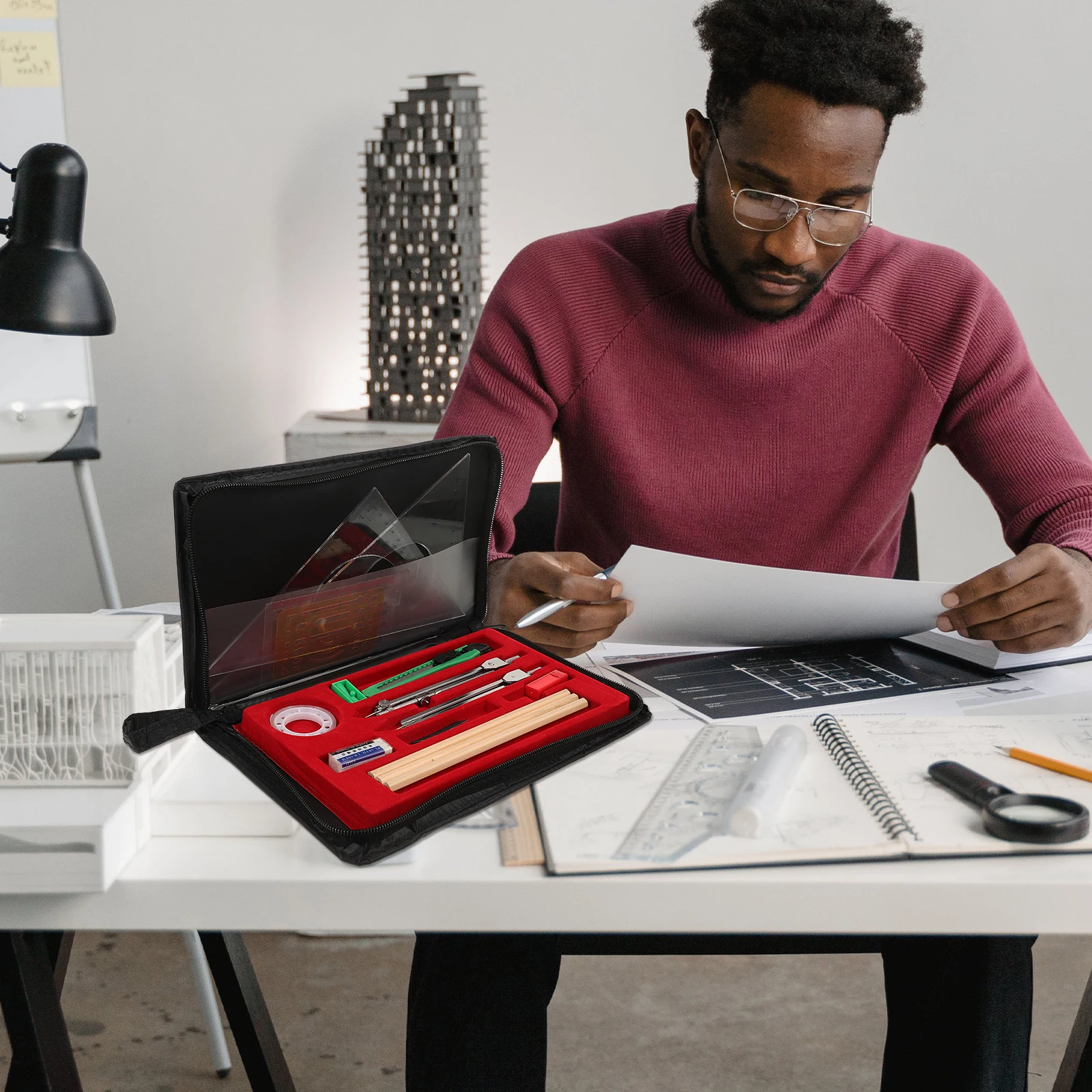 1 set 1 Set Professional Drafting Kit Storage Box Math Drawing Tools For Engineering Architecture Design School Supplies