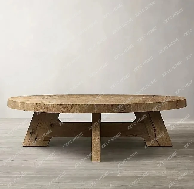 L Country Retro Distressed Solid Wood Living Room Home Coffee Table  Modern Oak