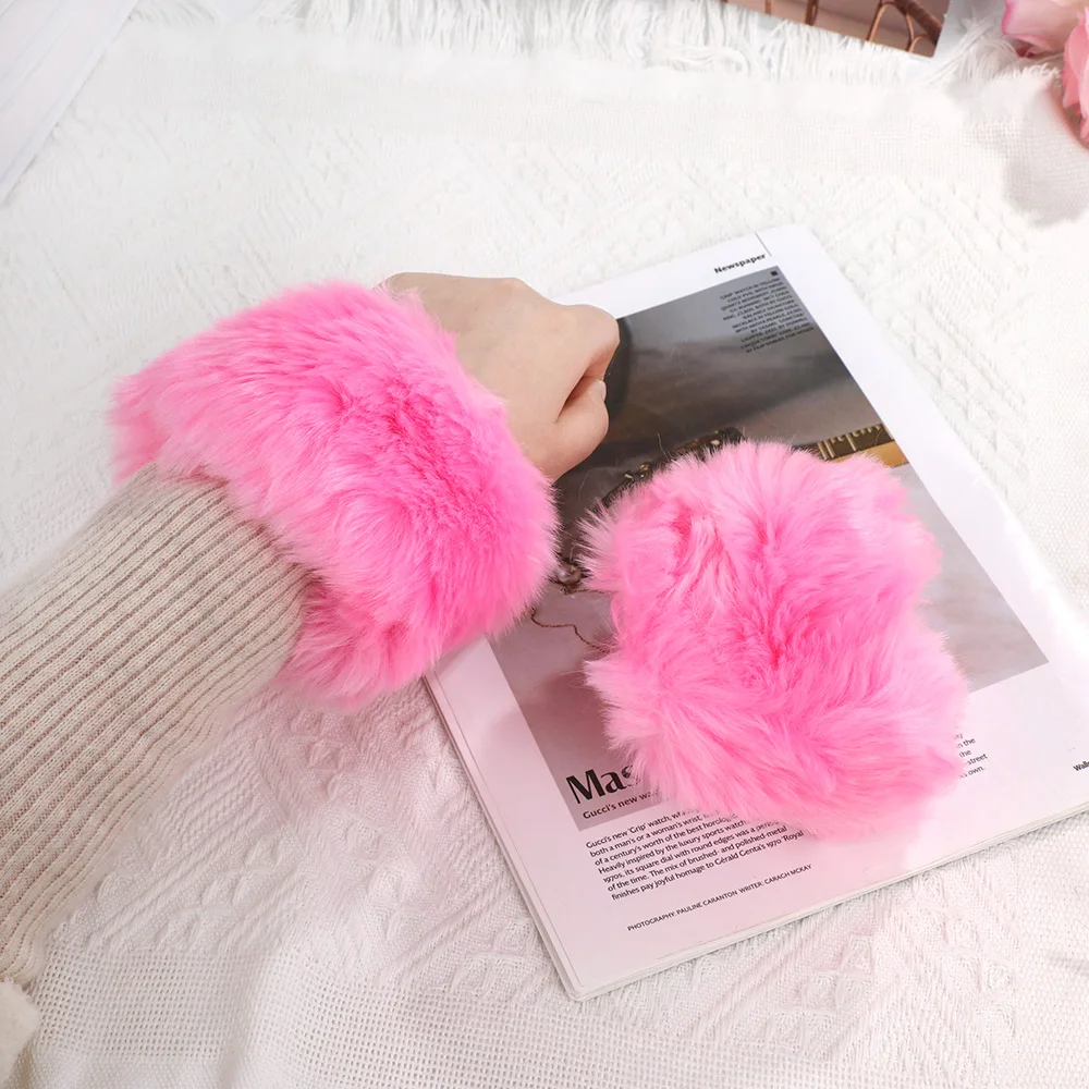 Fur Cuffs Big Wristband Faux Fox Fur Sleeve DIY Oversleeve Fur Gloves Winter Warmer Thicken Elastic Arm Wrist Decor 1 Pair