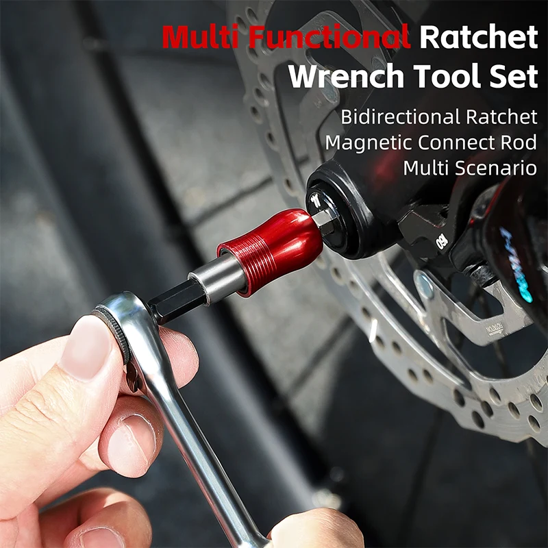 WEST BIKING Multi Functional Ratchet Wrench Tool Set Tire Pry Bar Quick Release Extension Rod Portable Maintenance Tool