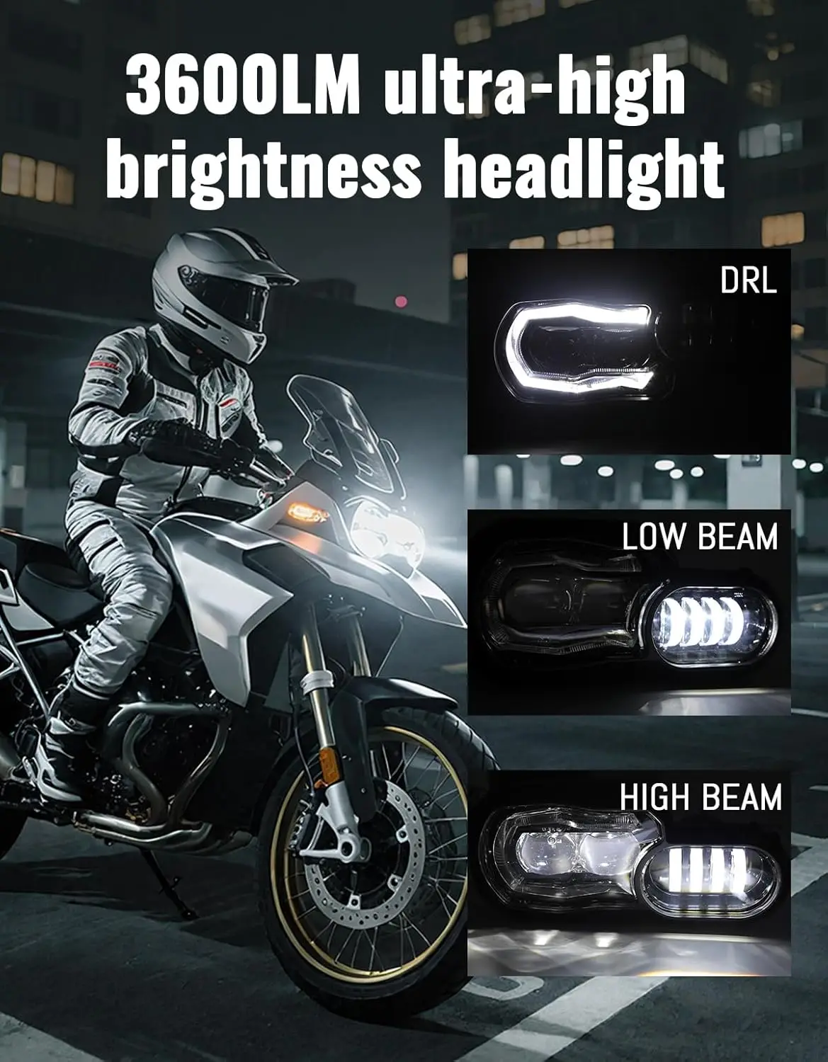 Motorcycle LED Headlight with High/Low Beams and DRL, Compatible with F800GS / F800R / F700GS / F650GS 2008-2018 - Front Lamp Re