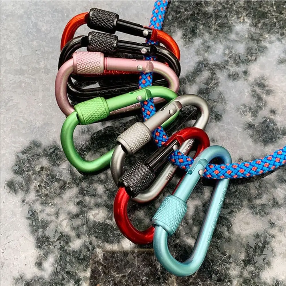 Aluminium Alloy D-shape Carabiner with Lock Multi Colors Outdoor Sports Buckle Safety Buckle Keychain Climbing Button