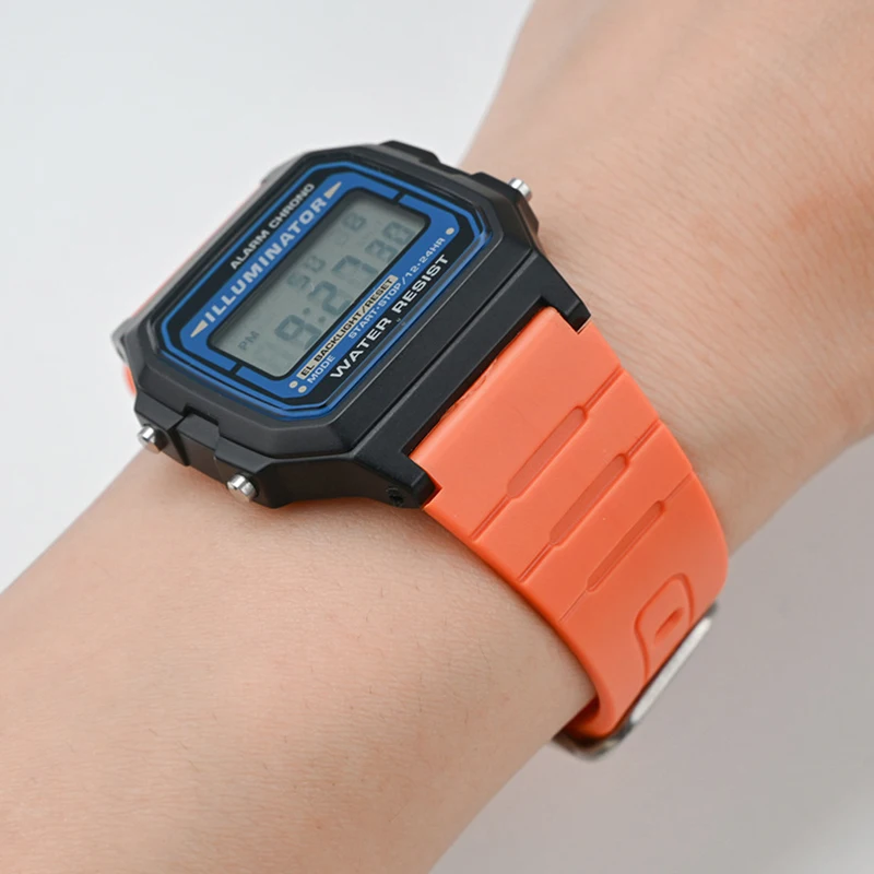 الراتنج حزام ل كاسيو F-91W F-84 F-105 A158 159 AE-1200 1300 الفولاذ المقاوم للصدأ مشبك الرياضة مقاوم للماء بولي TPU استبدال حزام (استيك) ساعة 18 مللي متر #6