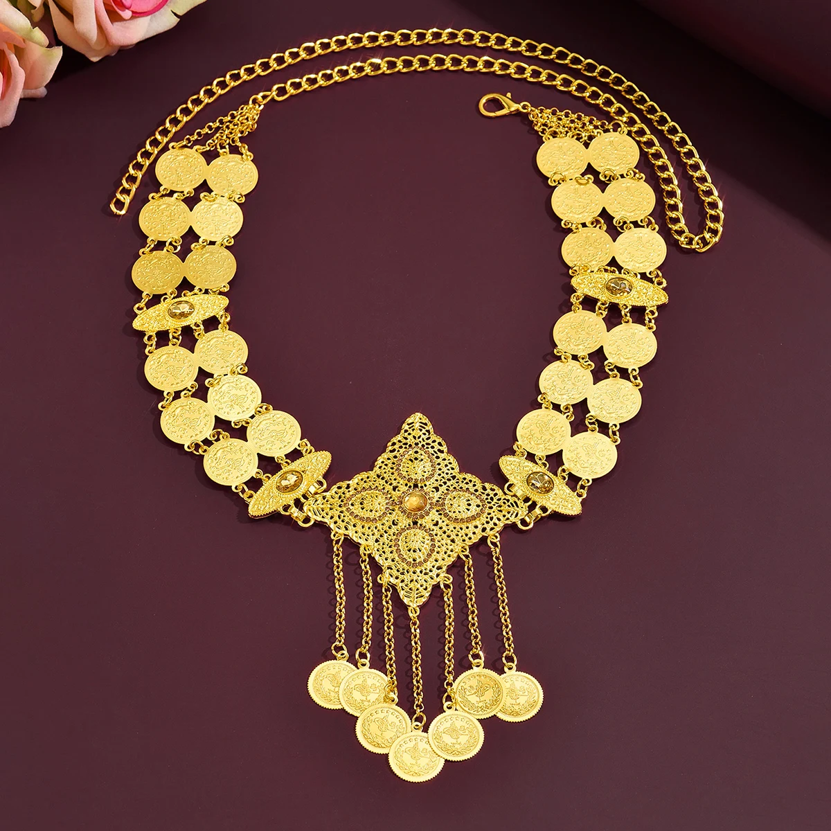 

Марокканский свадебный золотой пояс-корсет, инкрустированный блестящими камнями, с ажурной резьбой в форме ромба, винтажный аксессуар в дворцовом стиле для свадебного банкета