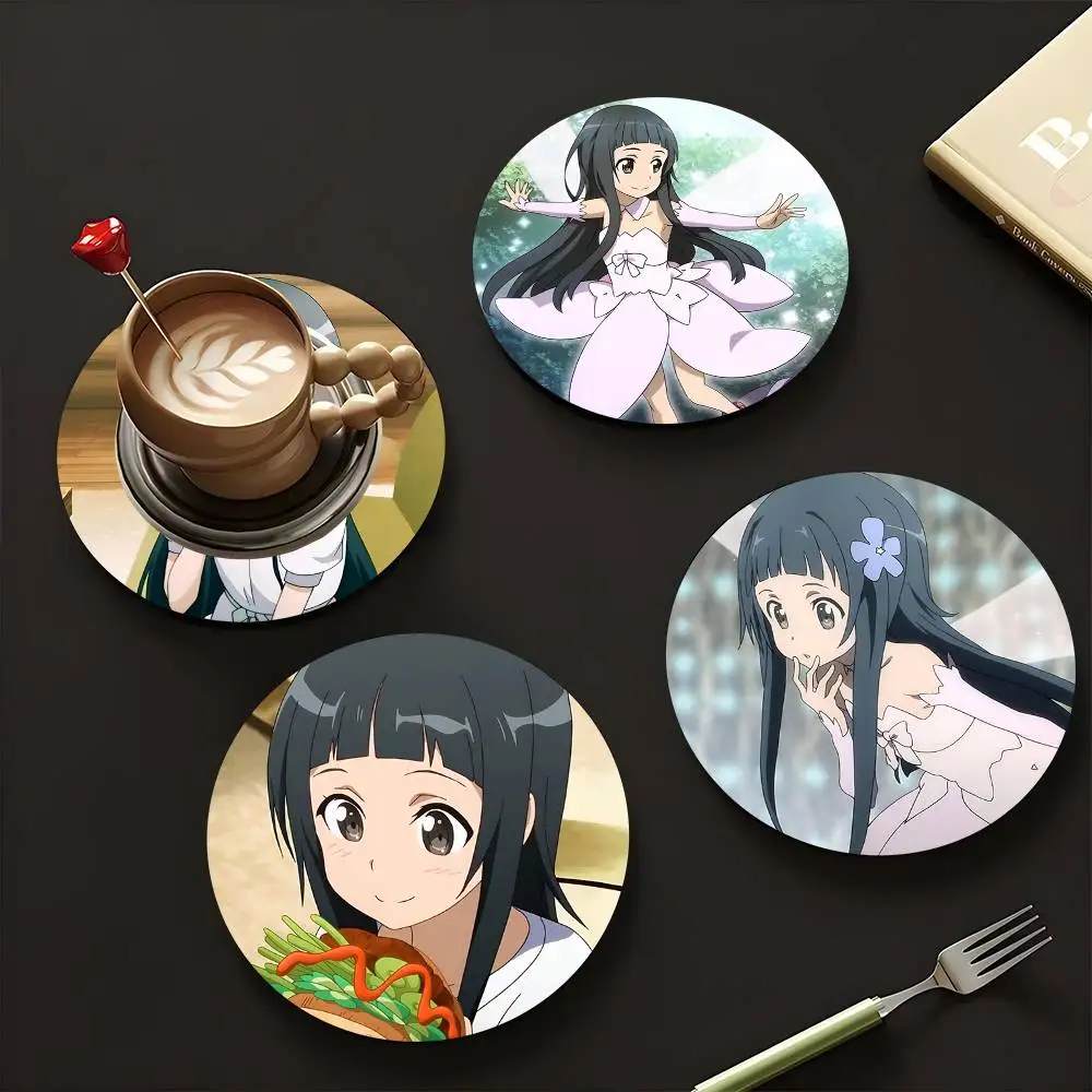 1pc Yui Sword Art Online Wooden Coaster Colour Printing Cup Mat Home Desk Decoration Gifts