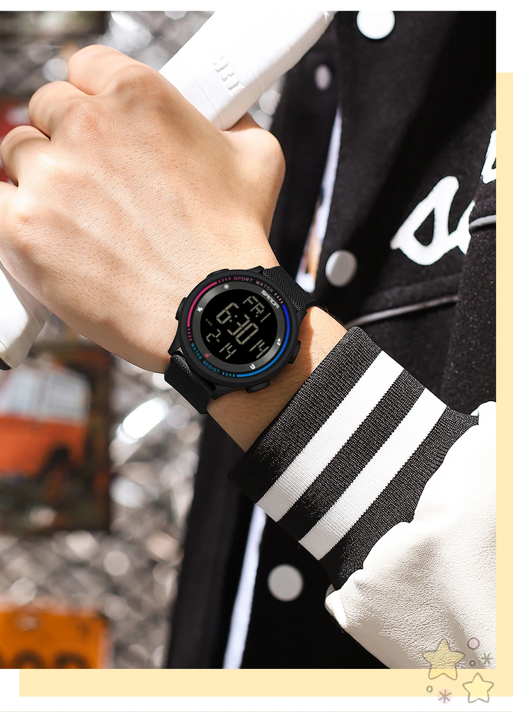 SANDA Herrenuhr, mehrere Funktionen, Outdoor-Sport, Stoppuhr, wasserdicht, digitales Uhrwerk, LED, Herren-Armbanduhr, elektronischer Alarm – Detail 12