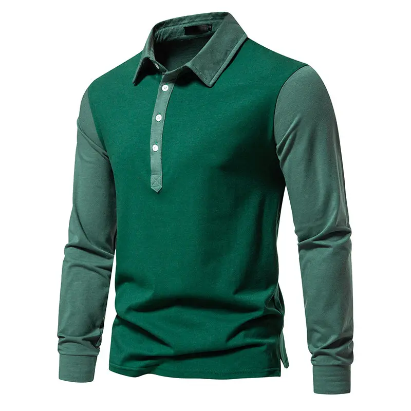 Spring Autumn Fashion Men\'s Polo Shirt Color Block Long-Sleeve Polo Shirts Casual Hip Hop Patchwork Lapel Top Shirts