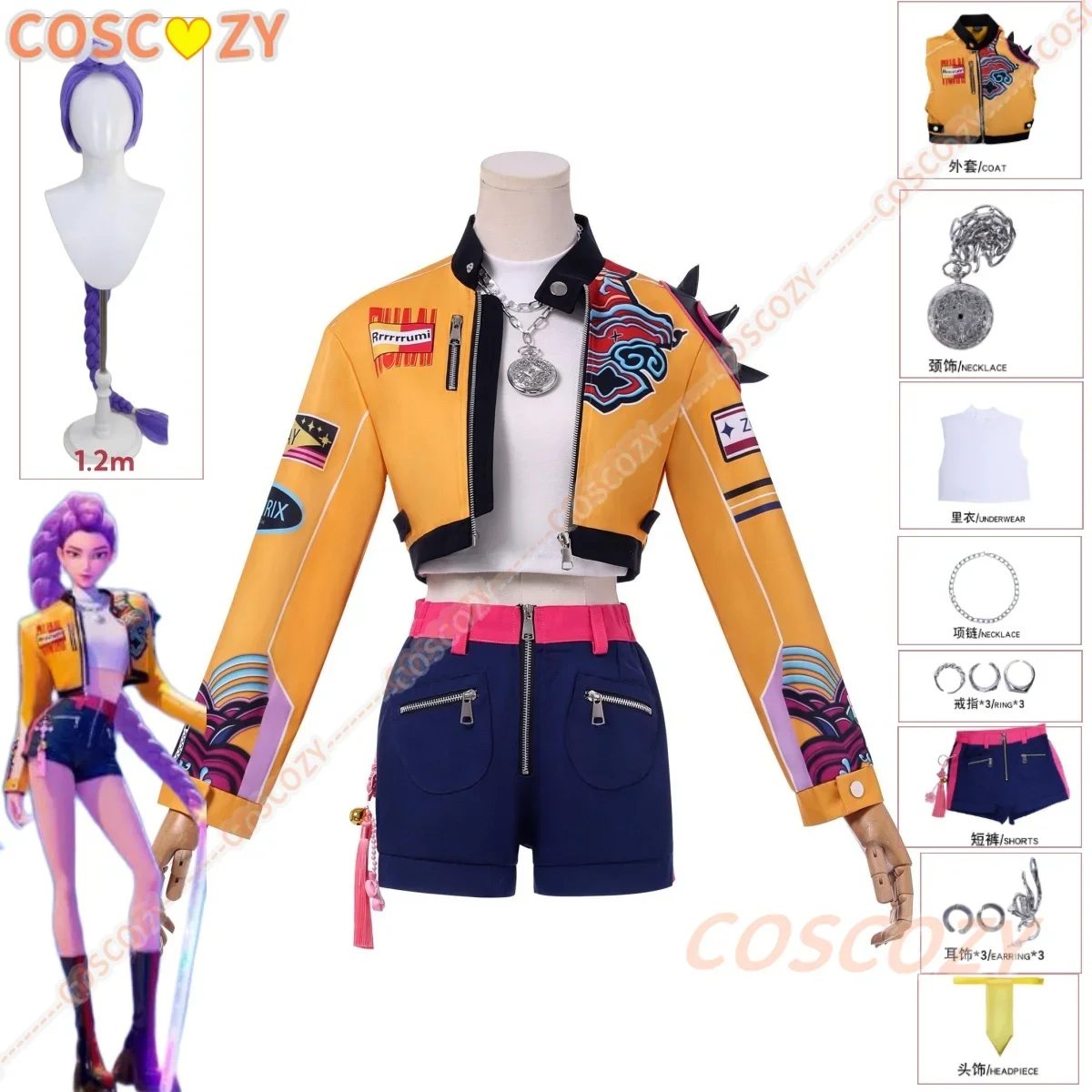 CosplayK-Pop Demon Hunters Rumi Cosplay disfraz peluca 1,2 m uniforme Halloween carnaval fiesta Navidad juego ropa de rol ropa W