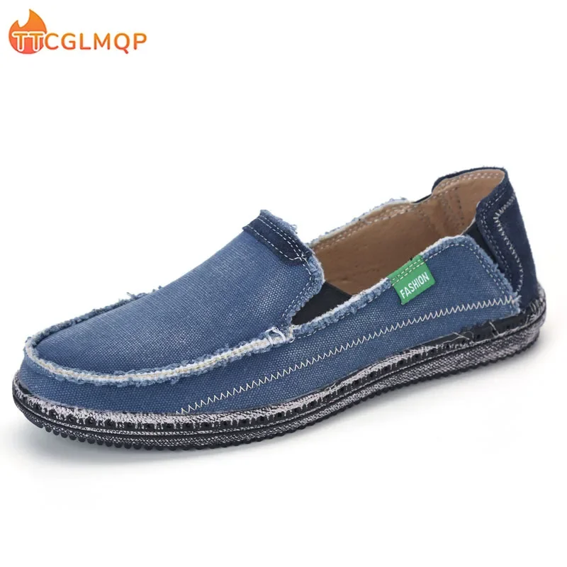 

2023 Summer New Men's Denim Canvas Shoes Lightwight Breathable Beach Shoes Fashion Casual Slip On Soft Flat Loafers Big Size 48