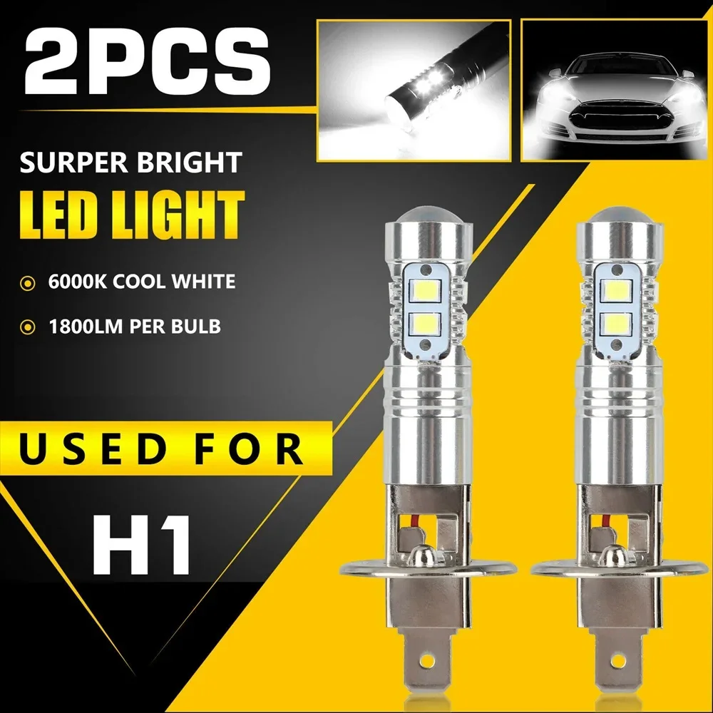 2 Pcs H1 LED Headlight Bulbs 6000K Super Bright Car High Low Beam Motorcycle Headlights Auto Light Car Accessories