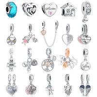 Original 925 Sterling Silver Charms Family Tree Love Heart Mom Pendant Beads Fit Brand Bracelets Necklaces Women DIY Jewelry