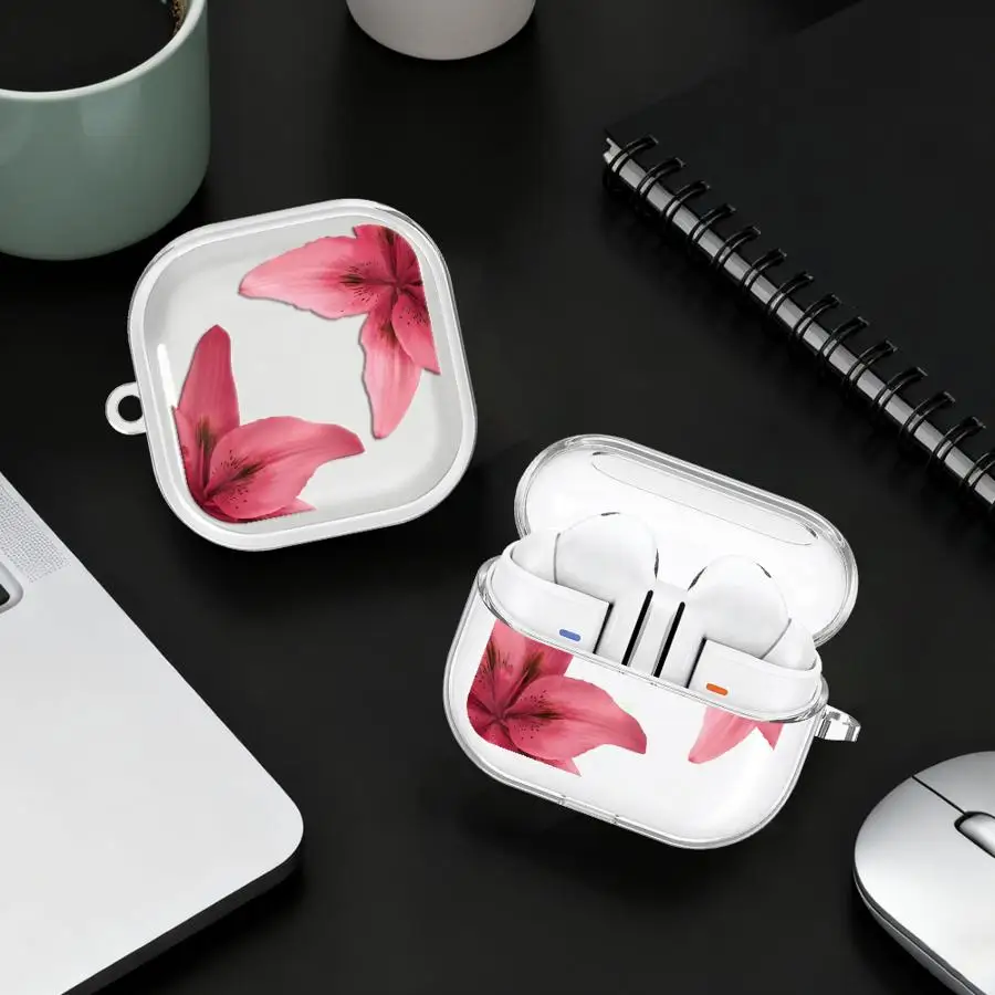 

Clear Earphone Cases Cover With Hook Case For Samsung Galaxy Buds 3 FE 4Pro 2 Live 2Pro 3Pro 4 Pro Red Lily Flower Pattern