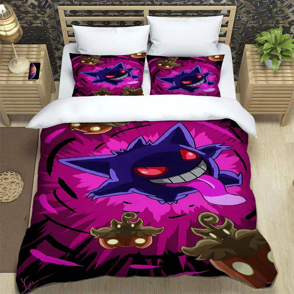 Cartoon Pokémon Gengar Bedding Set Cute Home Decor Pillow Cases Quilt Covers Gifts for Family and Friends Comfortable and Soft