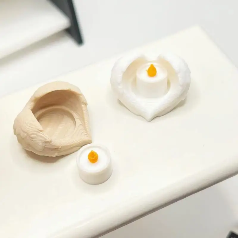 2Pcs Home Ornament Christmas Scene Decoration 1:12 Dollhouse Mini Retro Candle Miniature Tray Set Playhouse Toys