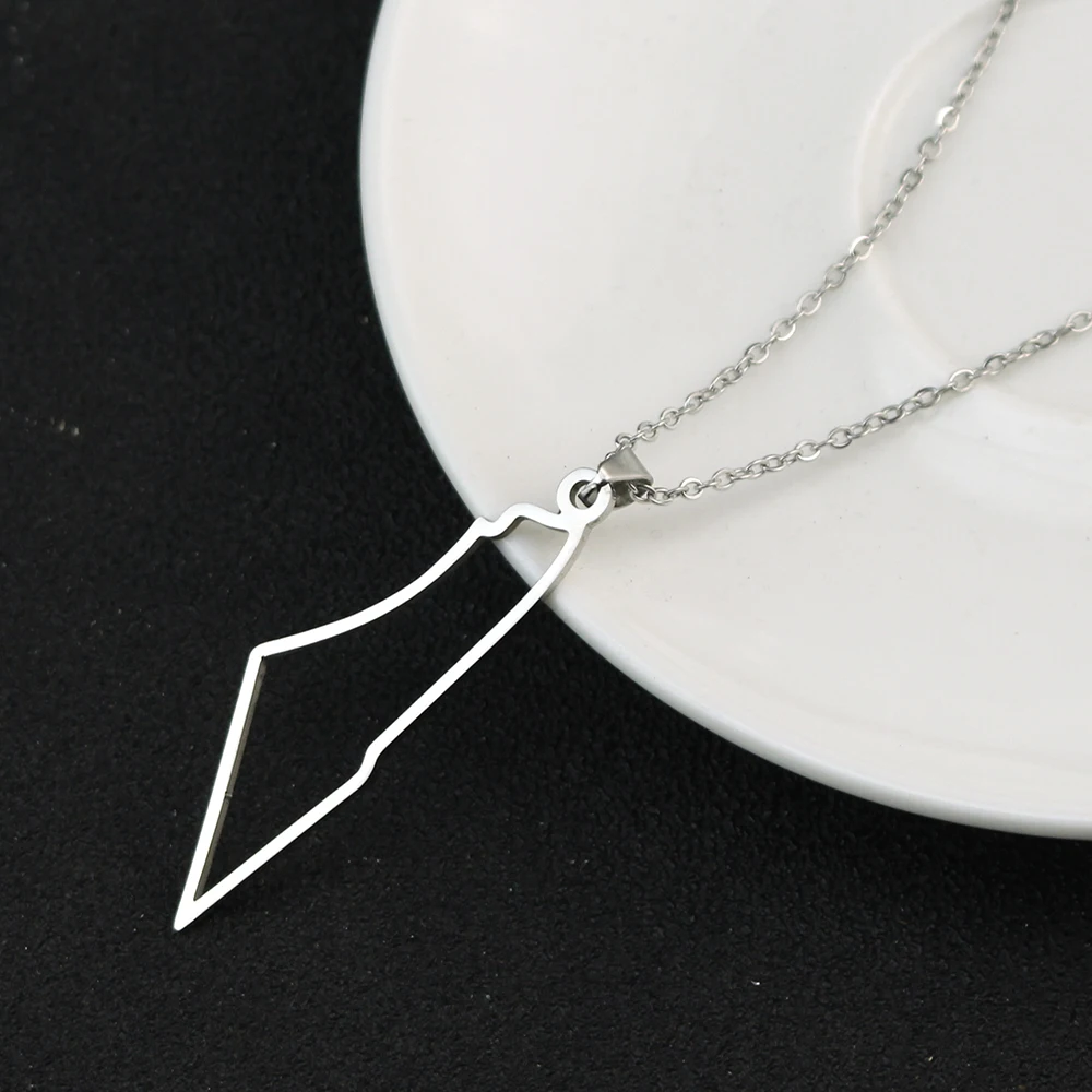 Jewish Israel Country Map Stainless Steel Gold Color Pendant Necklace For Men Women Arabic Choker Chain Amulet Jewelry Gift image 5