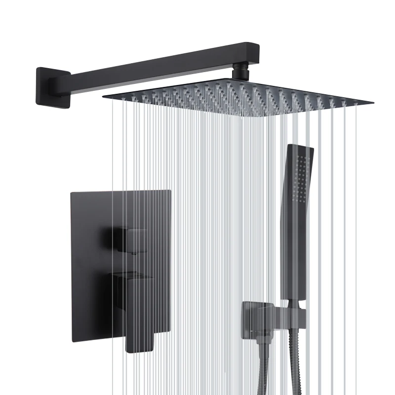 Concealed wall mounted 2 functions hand shower black bathroom showers set