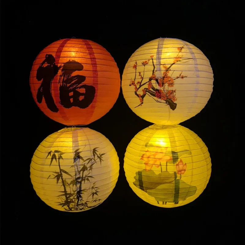 1pc Creative Chinese Style Printed Paper Lanterns Stage Home Campus Decor Chinese Antique Shooting Shooting Portable Lanterns