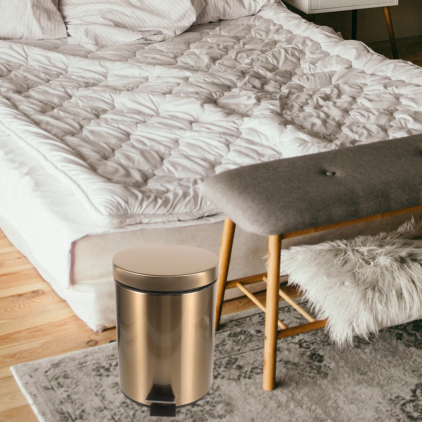 

Living Room Stainless Steel Round Pedal Trash Can Large Opening Kitchen Bathroom Garbage Bin Metal Covered Office Waste