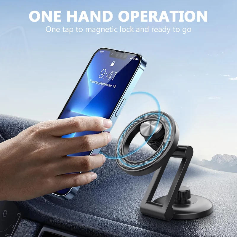 TOPK Magnetic Car Phone Mount, N52 Strong Magnet Dashboard Windshield Suction Cup Car Phone Holder Adjustable Telescopic Arm