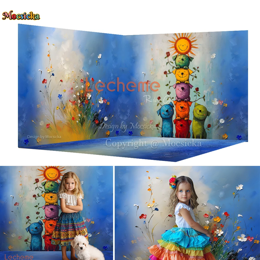 Mocsicka Abstract Art Flower Background for Kid Birthday Photography Blue Watercolor Painting Wall Backdrop Maternity Baby Photo