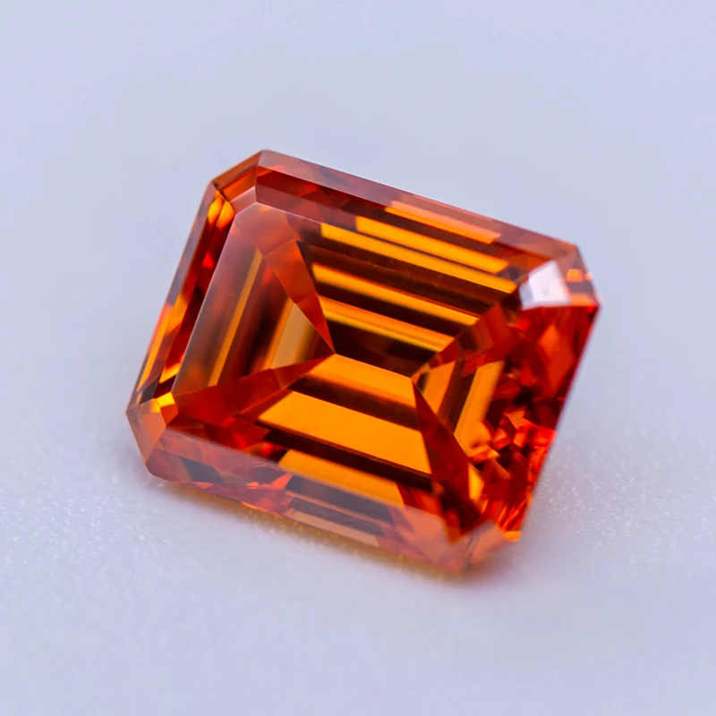 Moissanite Stone Emerald Cut Orange Color Gemstone With Certificate Pass Diamond Tester For Jewelry Making