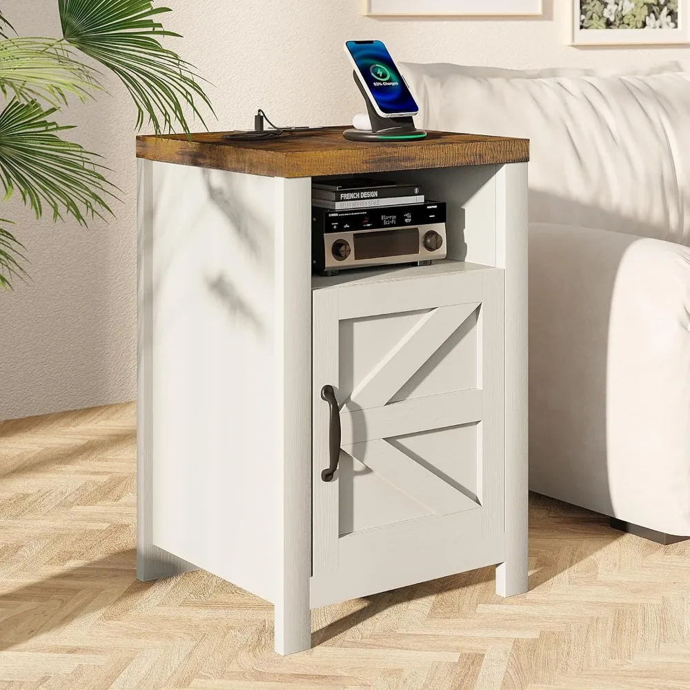 مجموعة منضدة محطة الشحن مكونة من قطعتين مع تصميم باب الحظيرة وطاولات نهاية التخزين لغرفة المعيشة وغرفة النوم