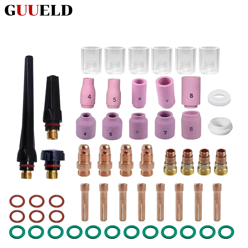 55PCS TIG Welding Torch Accessories Kit Alumina Nozzle Stubby Gas Lens 10 Pyrex Cup Kit for TIG WP-17/18/26