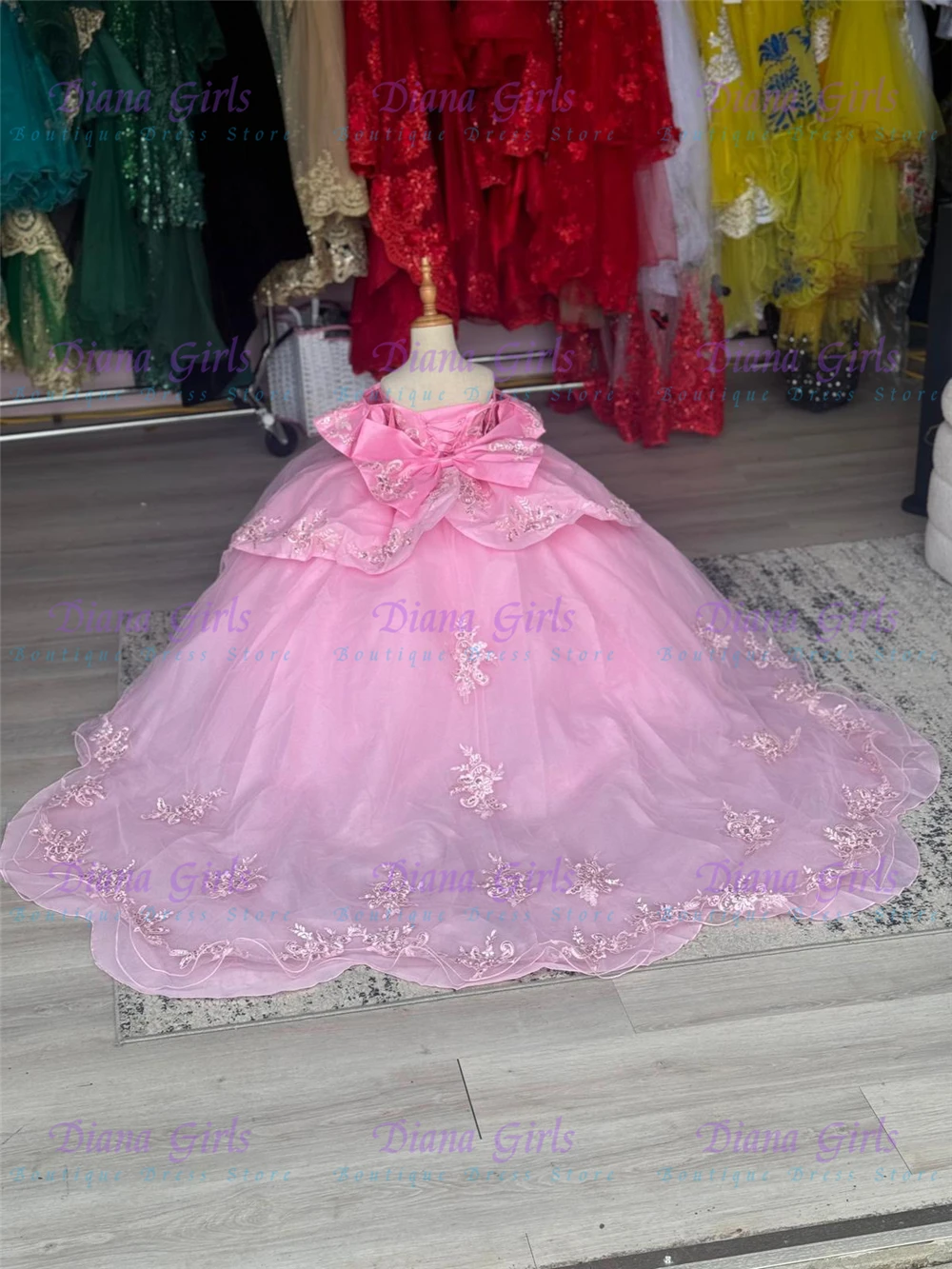 

New 2026 Quality Pink Flower Gril Dress Tulle Fluffy With Exquisite Applique For Little Girls Wedding Birthday Party Ball Gowns