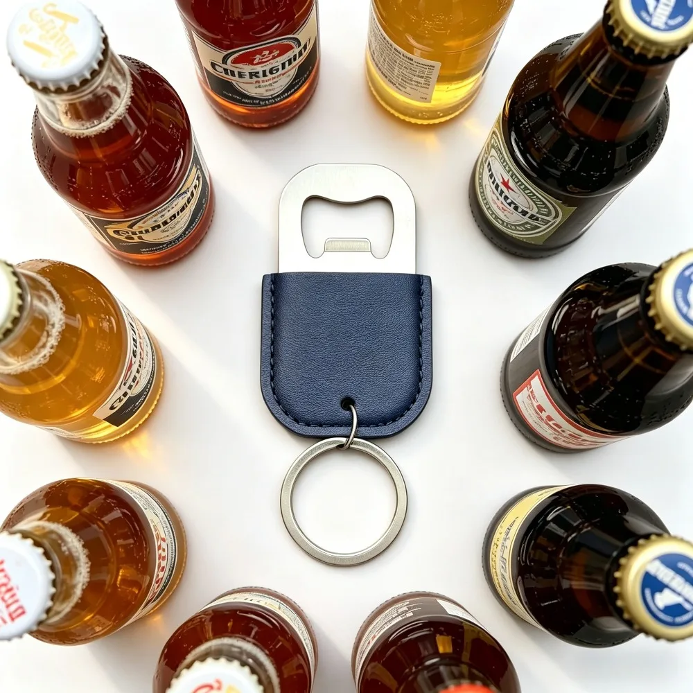 

Stainless Steel Beer Cocktail Beverage Bottle Opener Tool Creative Leather Keychain Keyring Gift Customizable Portable Fashion