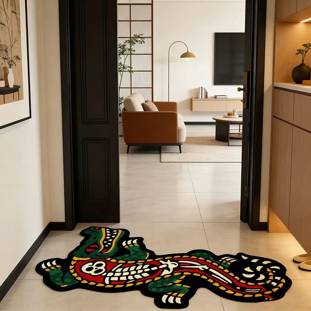 Durable Wool-like Fabric Crocodile Shape Rug Irregular Shaped Low Pile Bath Mat Eye Catching Colorful Carpets Bathroom view 4