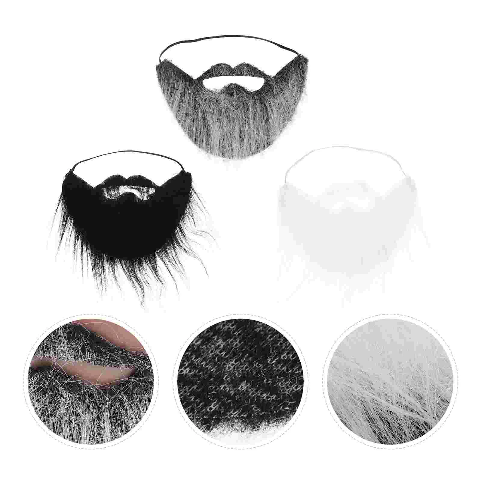 

3 Pcs Fake Beard Props Funny Realistic Mustache Halloween Costume Accessory Flannel Material Kids Crafts Gifts