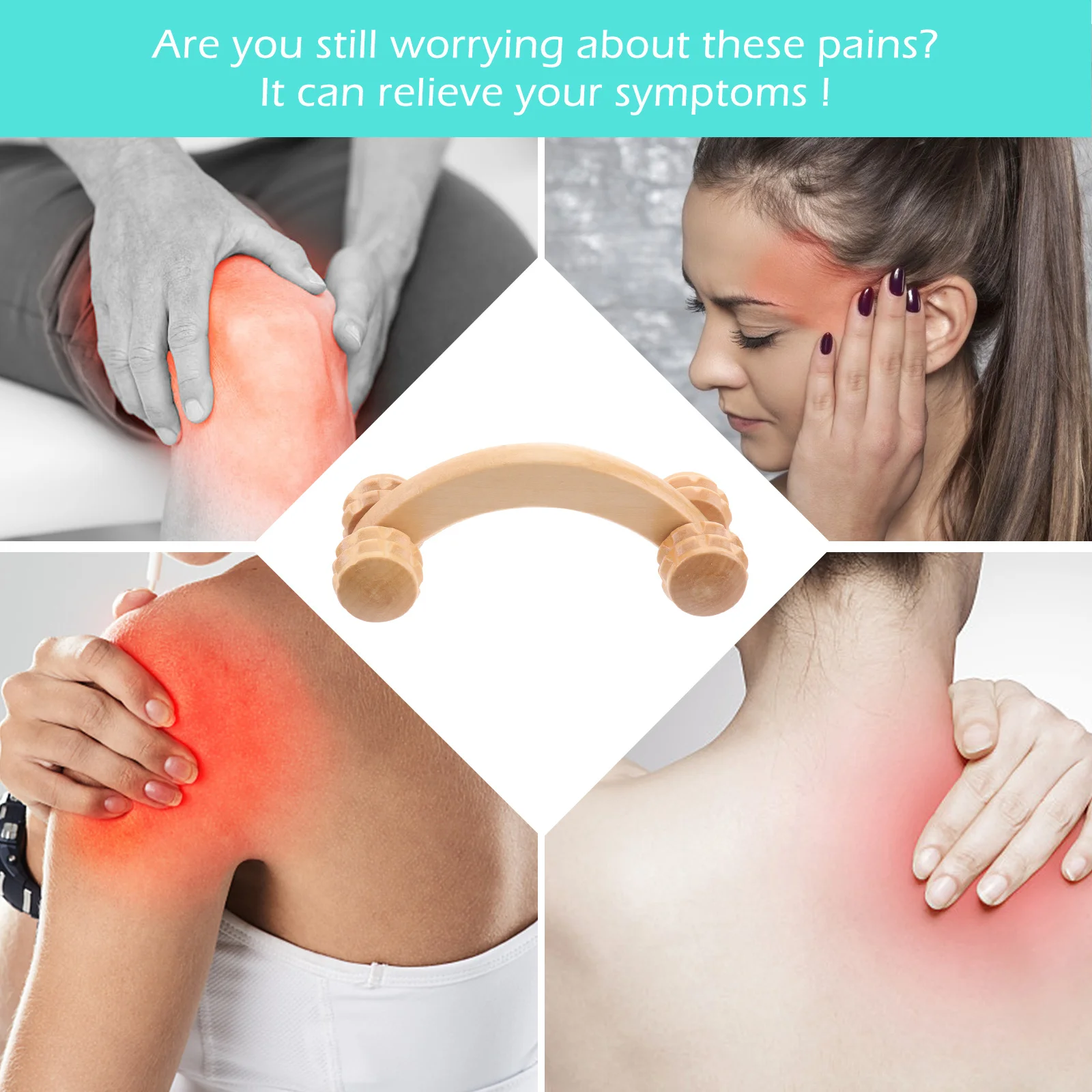 

Wooden Wheel Full Body Massage Tool Handheld Neck Shoulder Muscle Roller Pain Relief Portable Massager for Home Office Travel