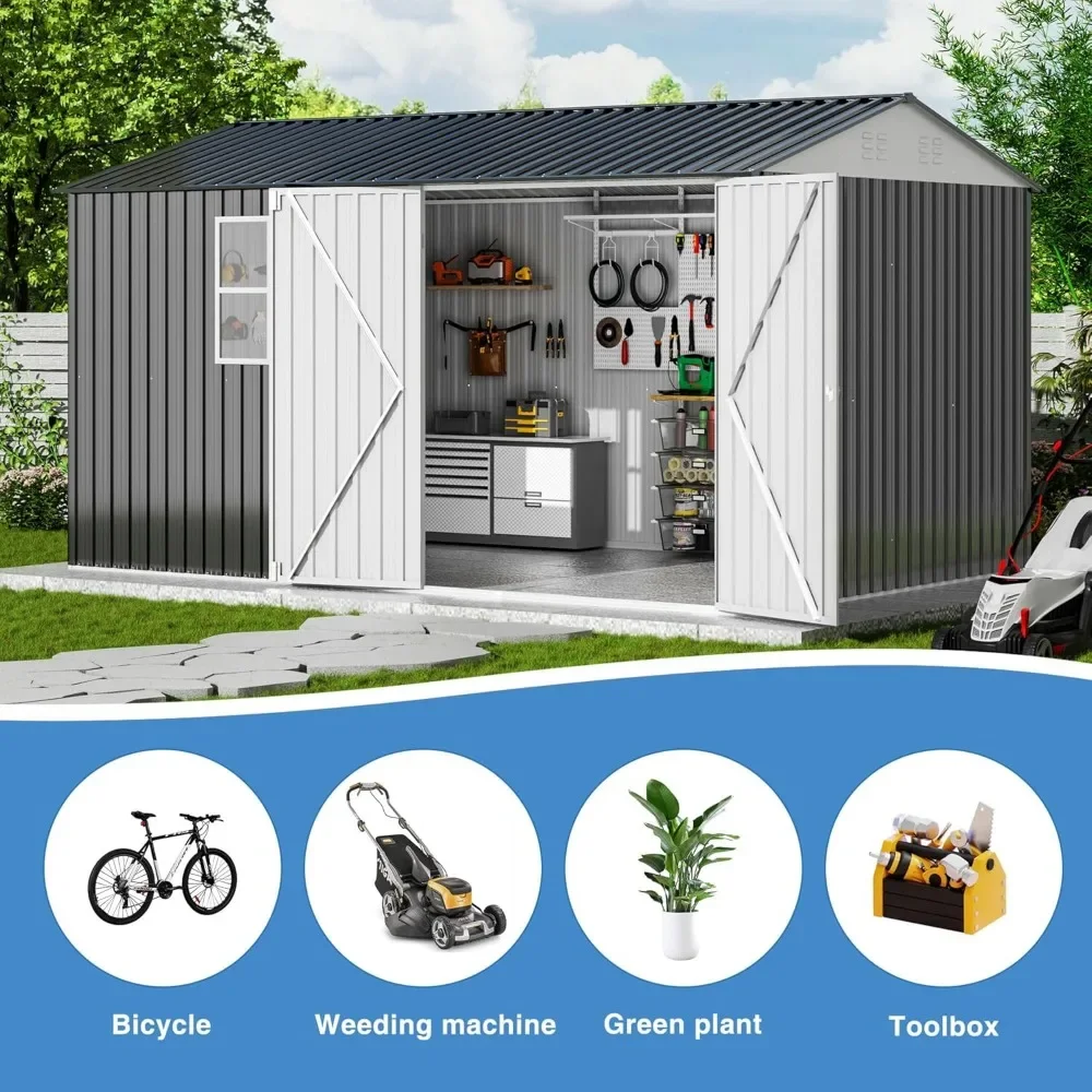 Outdoor Storage Shed, Garden Shed with Window, Lockable Doors and Air Vent, Metal Tool Sheds for Backyard Garden Patio Lawn