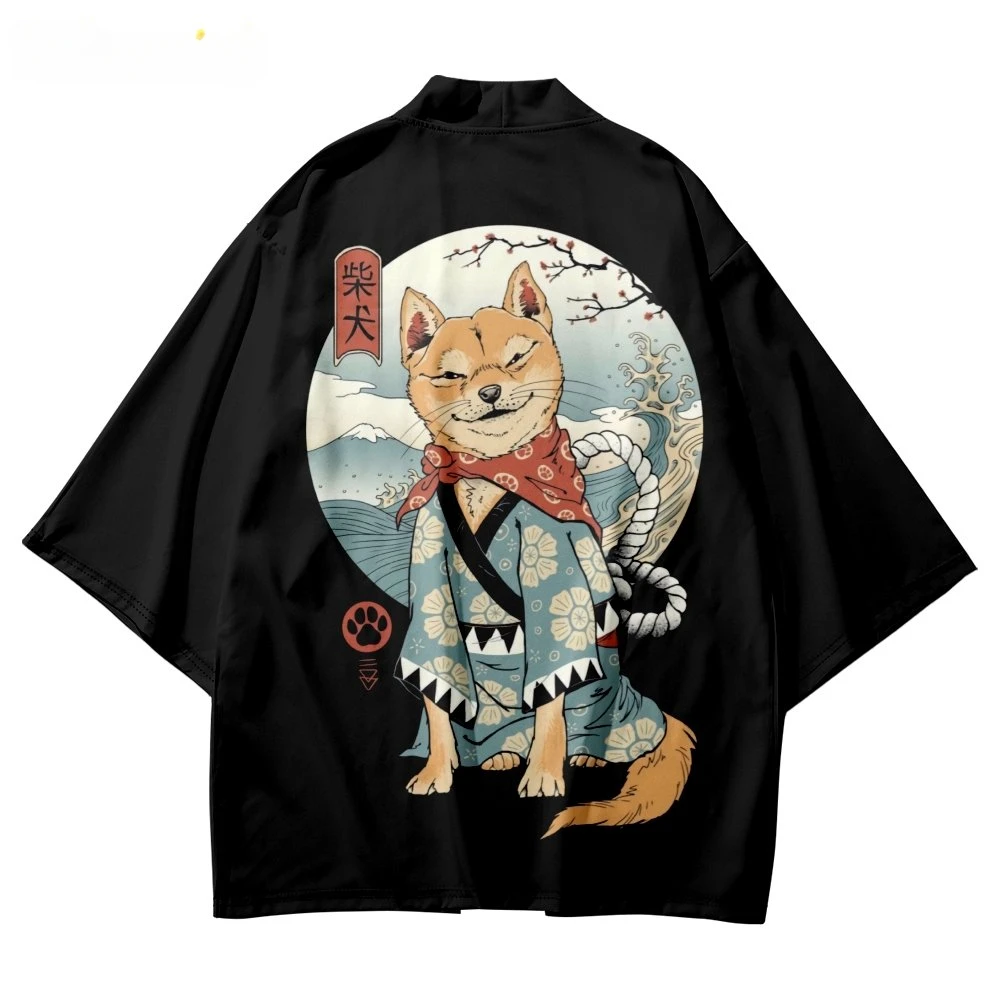 Streetwear Cardigan Women Men Oversized Haori Top Yukata 2023 Summer Japanese Shiba Inu Print Kimono Plus Size 4XL 5XL 6XL