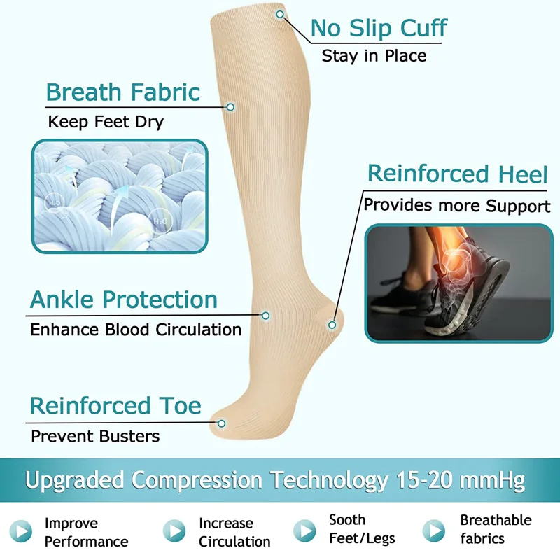 3 paia di calzini a compressione da donna e da uomo 15-20 mmHg calza alta al ginocchio per ciclismo corsa infermieri recupero medico calzino lungo