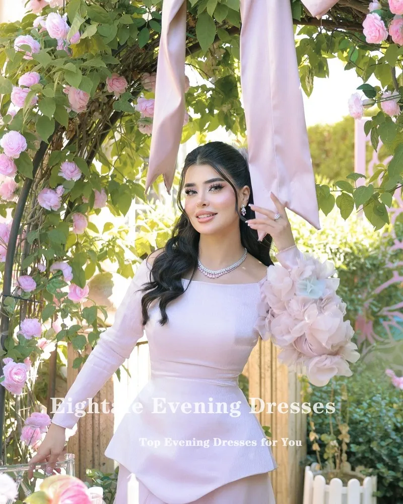 Eightale アラビアイブニングドレス 3D 花ウエディングドレスカスタマイズされたストレッチ長袖ウェディングパーティードレスマーメイドローブ · ド · ソワレ