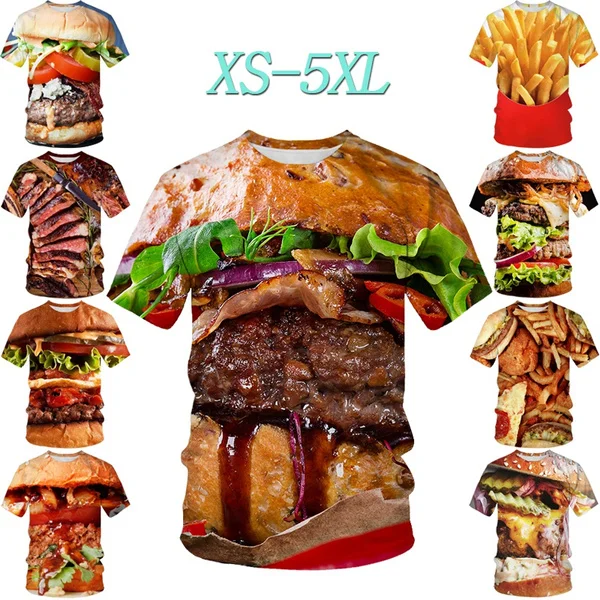 

Summer New Food Hamburger 3d Printing T Shirt Fashion Men's Unisex Casual T Shirt