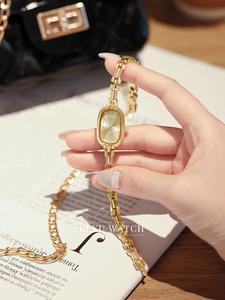 여성용 SKHL 시계, 우아한 골드 팔찌 여성용 시계, 섬세한 타원형 페이스 여성용 시계 도매, 패션 쿼츠 손목시계
