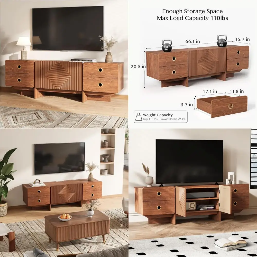 Mid Century Modern 75 Inch TV Stands for Living Room, Entertainment Center with Storage and Media Console