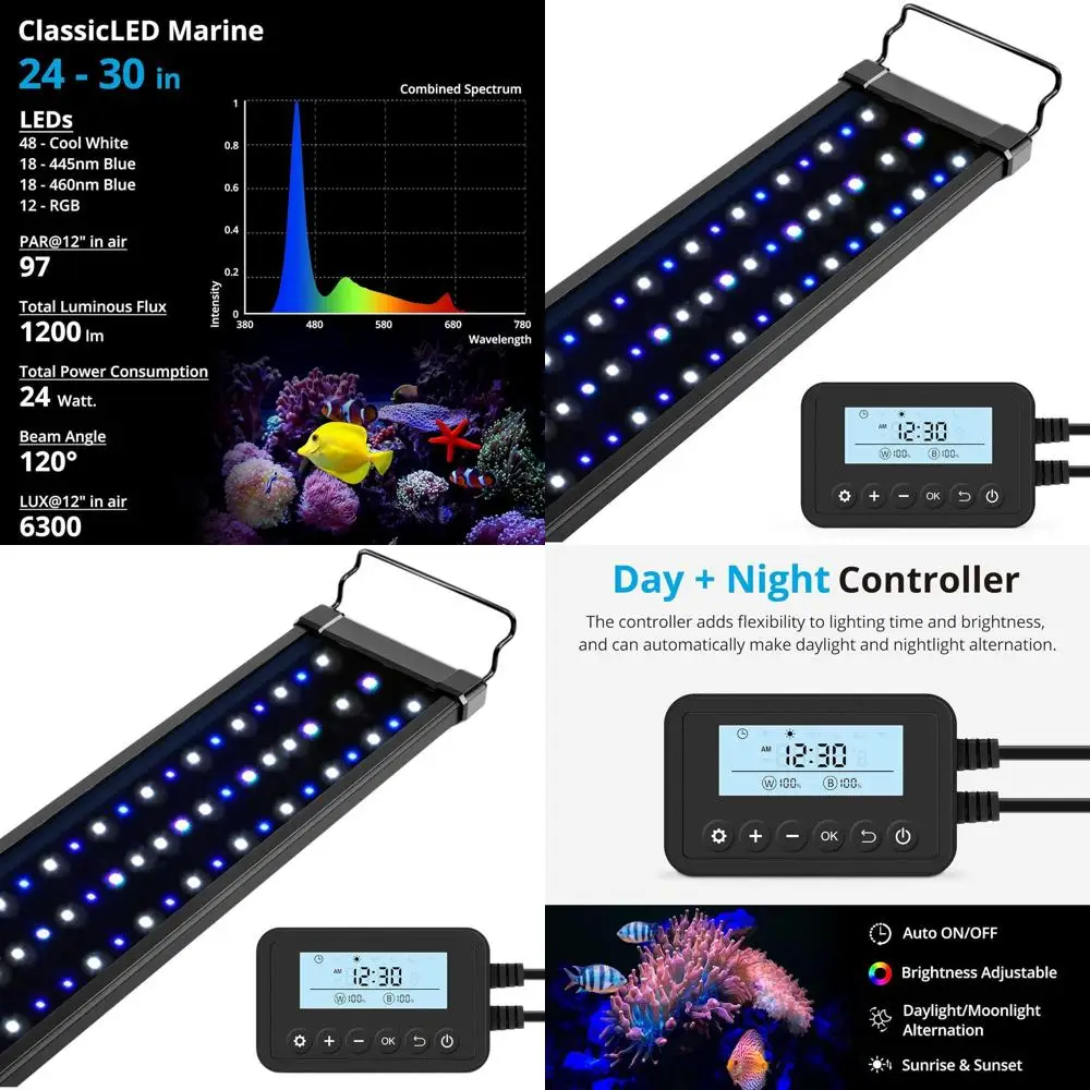 

24W LED Aquarium Light for Saltwater, Corals, and Marine Life, Programmable Timer, Suitable for 24-30 Inch Tanks