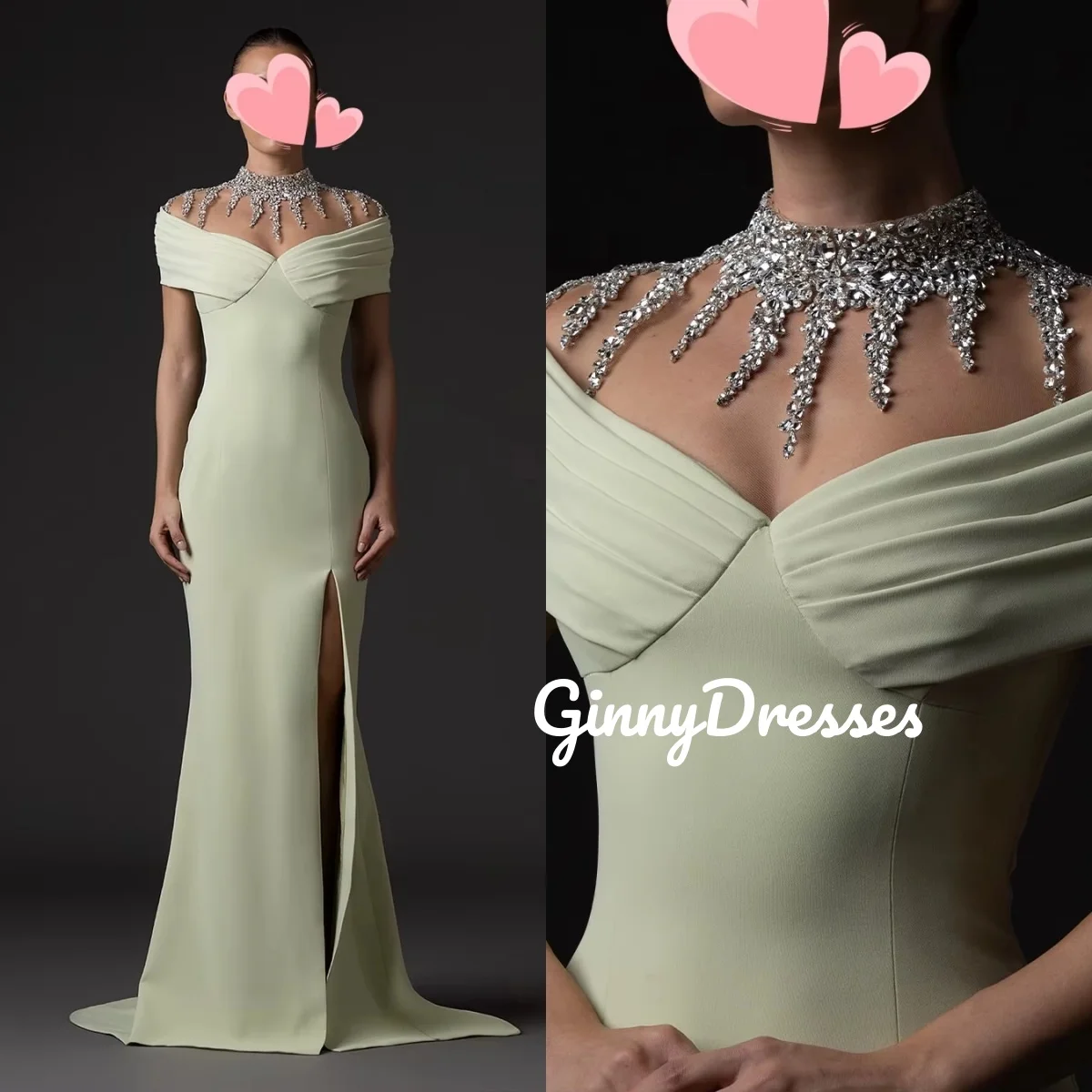 

Mermaid Split Customize Evening Dress Scoop Neckline Floor-Length Dresses For Special Events Beadings Zipper Up Elegant And Beau